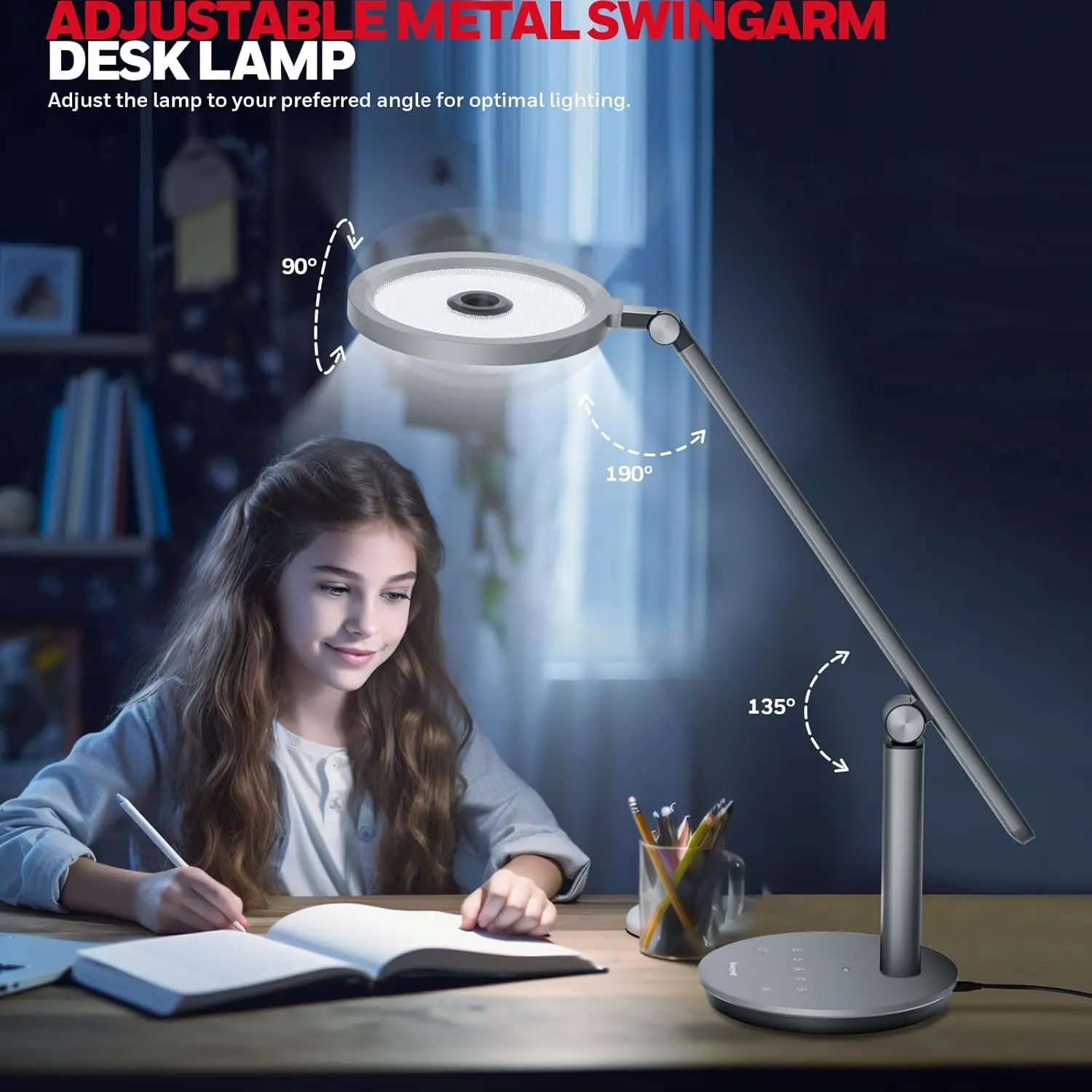 Dimmable LED Desk Lamp with Timer, Touch Control, 800LM Eye-Caring Light for Home Office Study