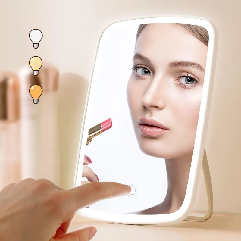 Lighted Makeup Mirror, [Silicone Anti Slip] Touch Control Vanity Mirror with 3 Lights, Portable Travel Makeup Mirror, 2400 mAh B