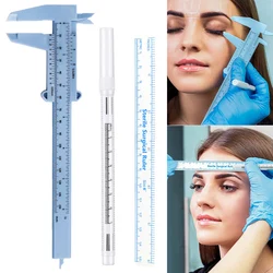 Rotulador quirúrgico de piel para cejas con Regla de medición, conjunto de Microblading, pluma de tatuaje, maquillaje permanente, lápiz de cejas quirúrgico blanco