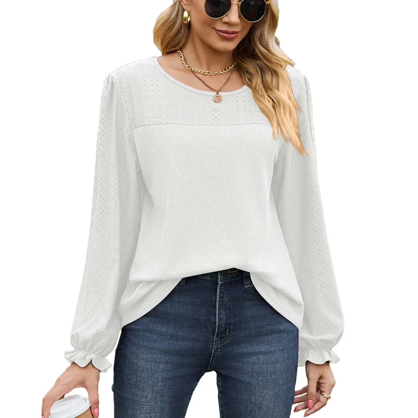 Women Long Sleeve Loose Casual T-shirt Tops for Spring, Autumn Round Neck Solid