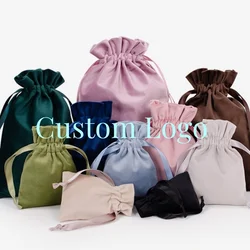 Custom Logo Velvet Jewelry Organizer Gift Small Bag Organizer Bag  Drawstring Packaging Storage Pouch Wedding Favors Bag
