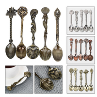 Ice Cream Dessert Spoon 5pcs/set Stainless Steel Spoon Sets Carved Vintage Royal Style Small Tea Coffee Spoon for Snacks Party