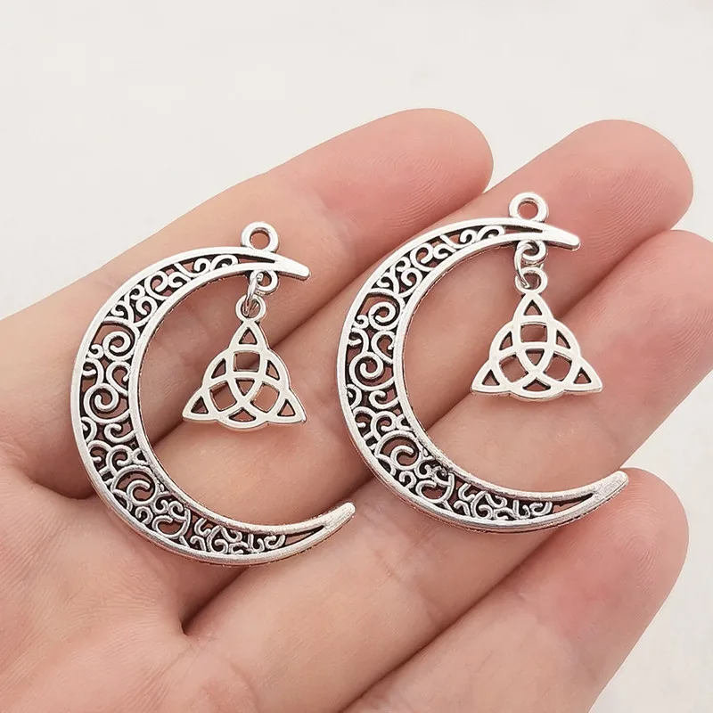 5pcs 40*30mm Antique Silver Color Moon Celtic Knot Charms Pendant Designer Charms Fit Jewelry Making DIY Jewelry Findings