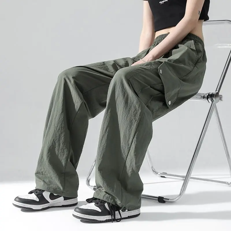 

Мужские брюки-карго с широкими штанинами в американском стиле, новинка 2025 года, быстросохнущие, прямые, повседневные, для активного отдыха и походов