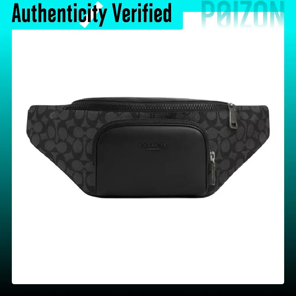COACH RACER Smooth Calfskin With Coated Canvas Fanny Pack Large Men's Charcoal Gray CT714-QBMI5