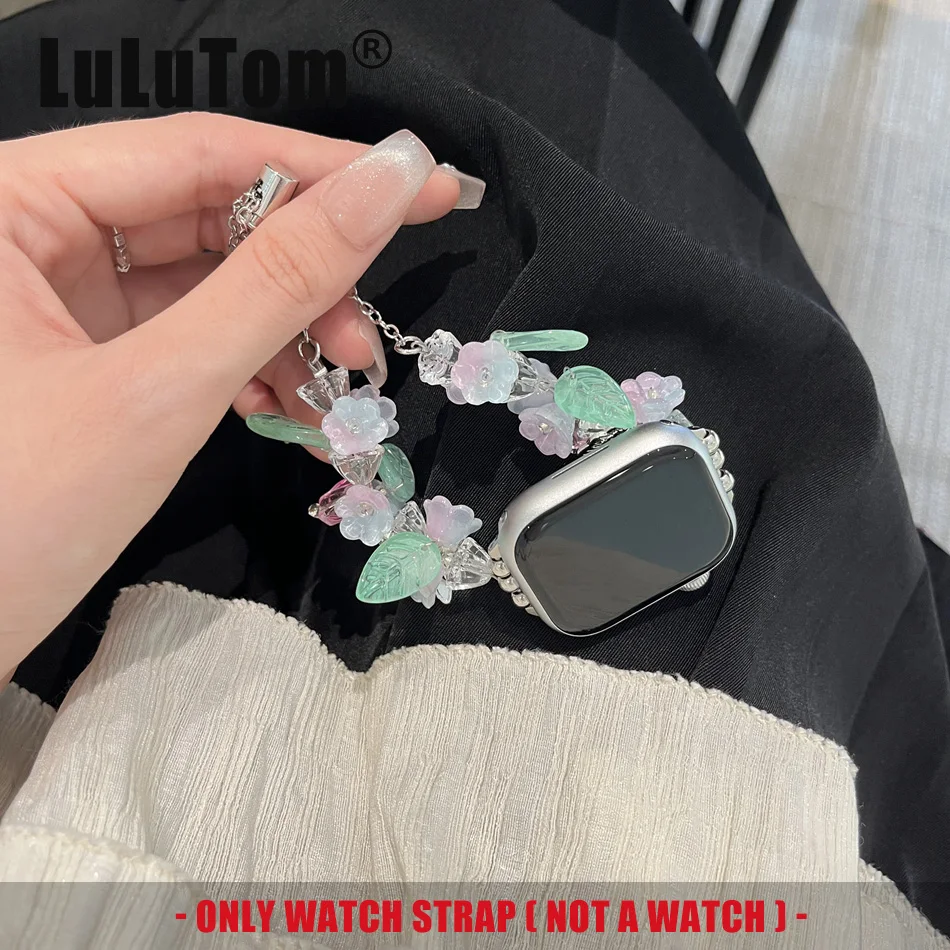 

Ремешок Женский цветочный 3D для Apple Watch, браслет UItra 9, 8, 7, 49, 45, 44 мм, зеркальные iWatch Series 6, 4, 5, SE 42, 40, 38, 41 мм