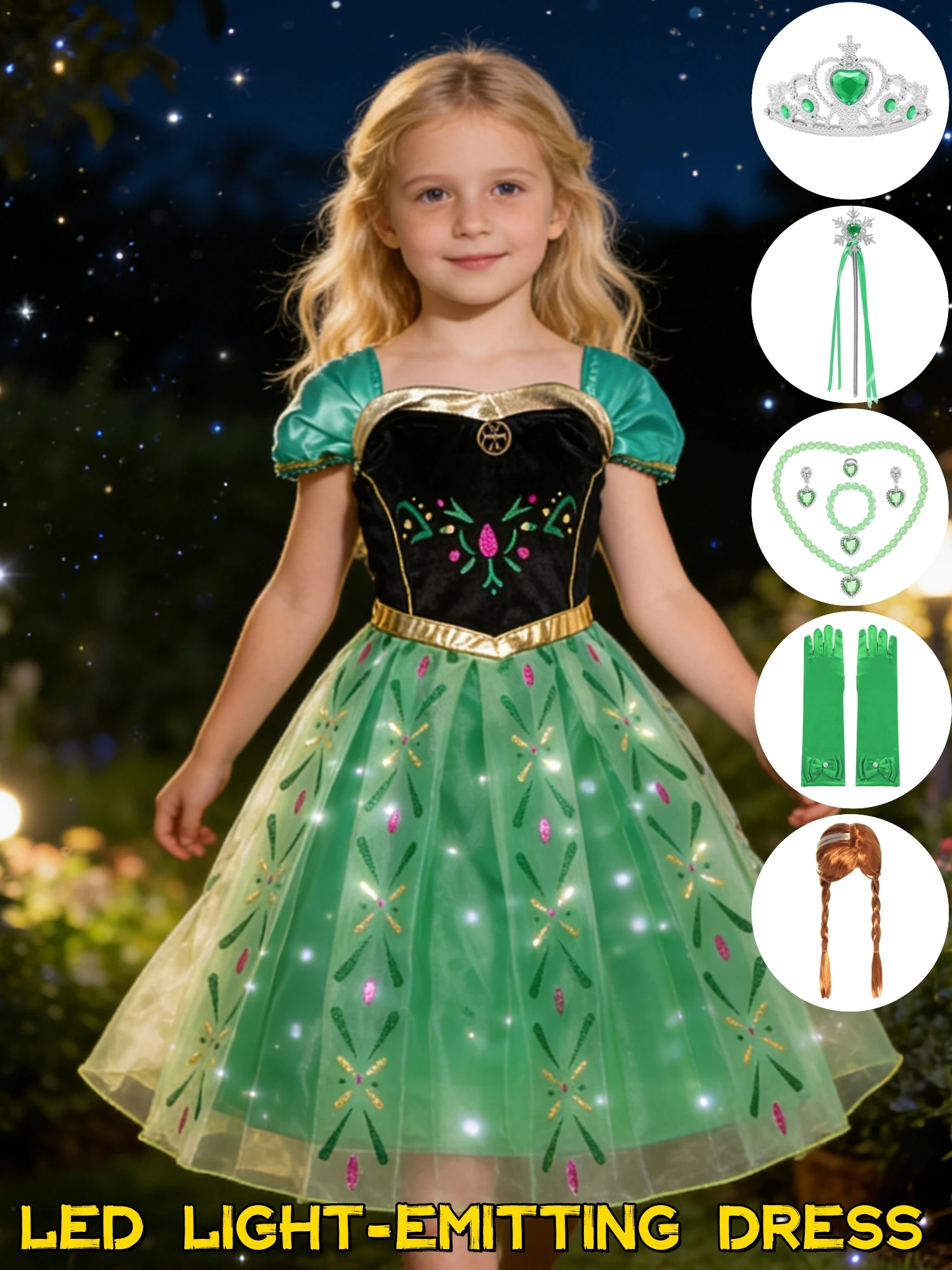 LED Full Printing Kids Cosplay Anna Princess Costume Fancy Birthday Carnival Party Prom Dress Toddler Role Play Clothing Outfits