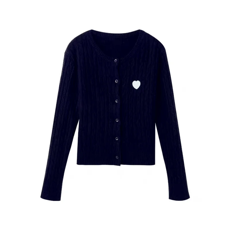 Embroidery Navy Blue Pullover Women\'s Clothing Knitting Sweater Cashmere Vintage Solid Cardigan Black Fashion Female Autumn Tops