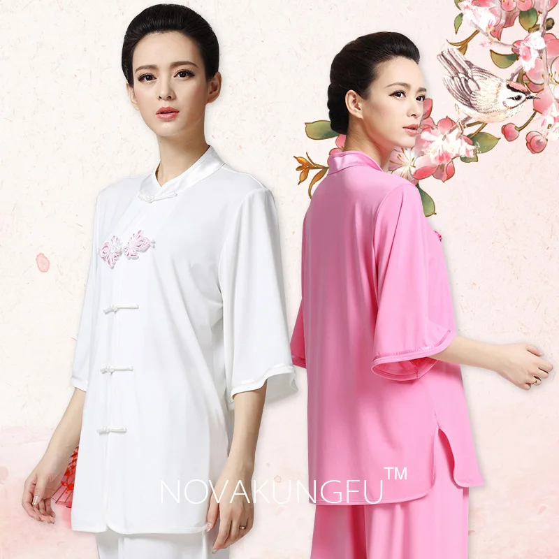 Thin Tai Chi Uniform for Women, Mid-Sleeve Tai Chi Outfit for Women, Summer Competition and Performance Costume for Adults