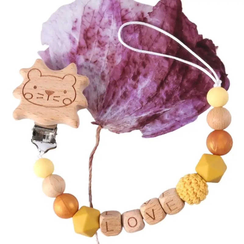 Colorful Wooden Beaded Pacifier Clips with Adorable Animal and Star Charms