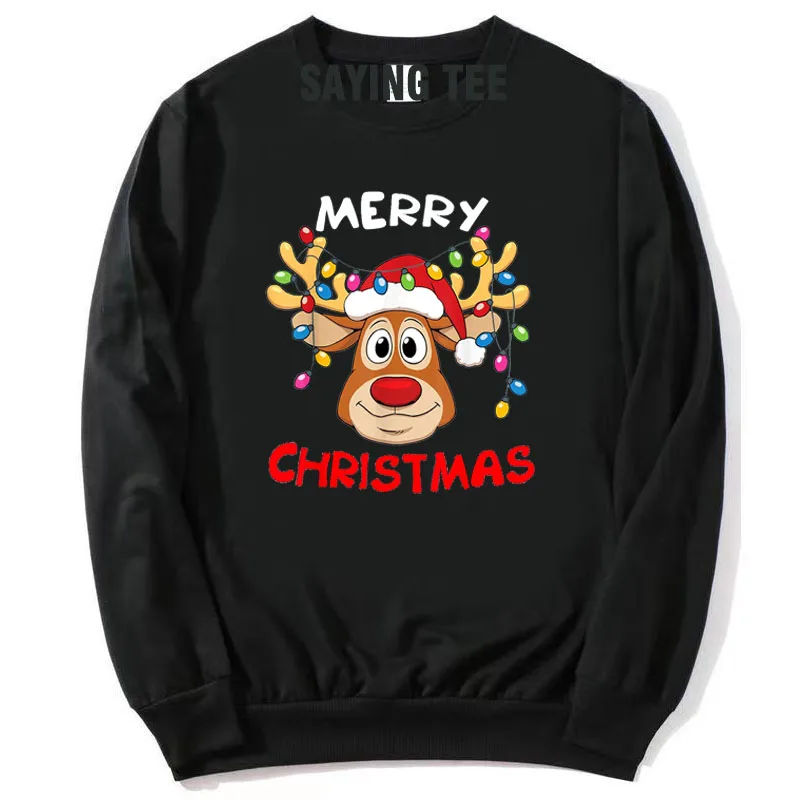 Merry Christmas Reindeer Xmas Family Men Women Pullower Sweatshirt Cute Long Sleeve T-Shirt Fashion Cotton Sweater Xmas Costume