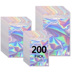 200 Pcs Multicolour Holographic Bags Zip Lock Bag Seal Laser Candy Plastic Storage Bags Smell Proof Jewelry Gift Packaging