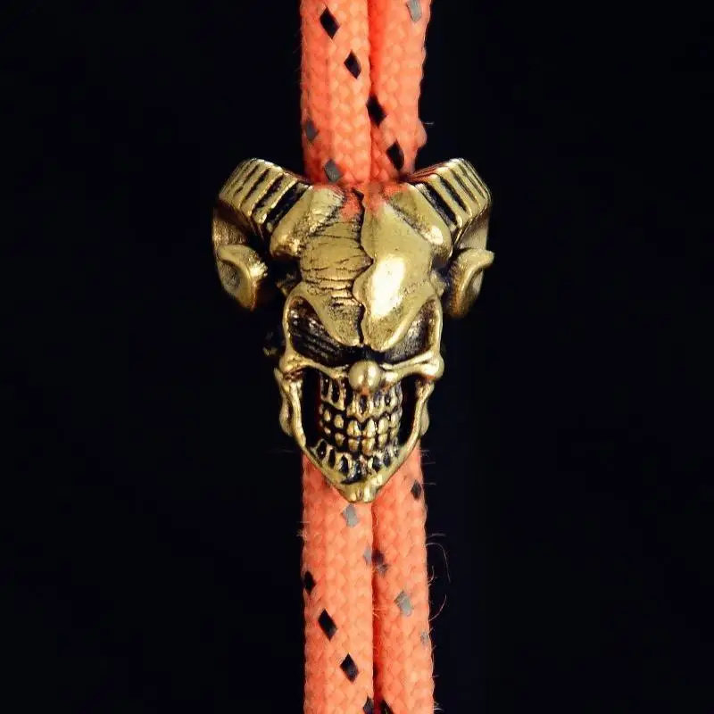 Ram's Horn Skull Clown Brass Knife Bead EDC Outdoor DIY Paracord Woven Lanyard Pendant Umbrella Rope Bracelet Charms Accessorie