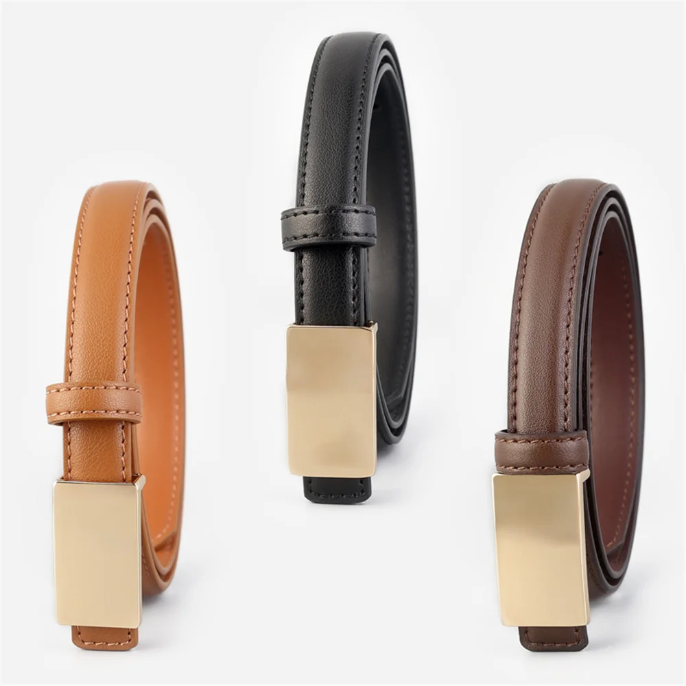 女性用黒革ベルト-ジーンズやスカート用-本革-パンチフリー-おしゃれ-多用途ベルト