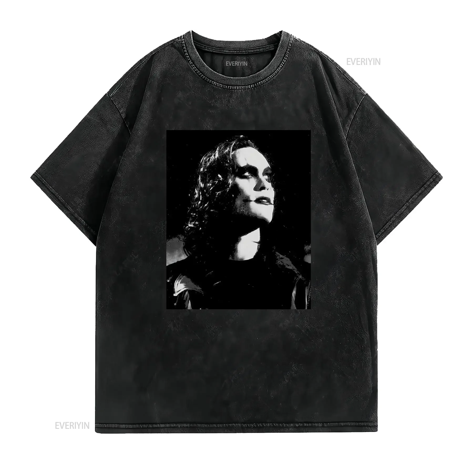 T shirt Gotica Corvo Pesante Il Ha Occhi Ritratto Monocromatico Horror Stile Casual Girocollo Tessuto Leggermente vintage