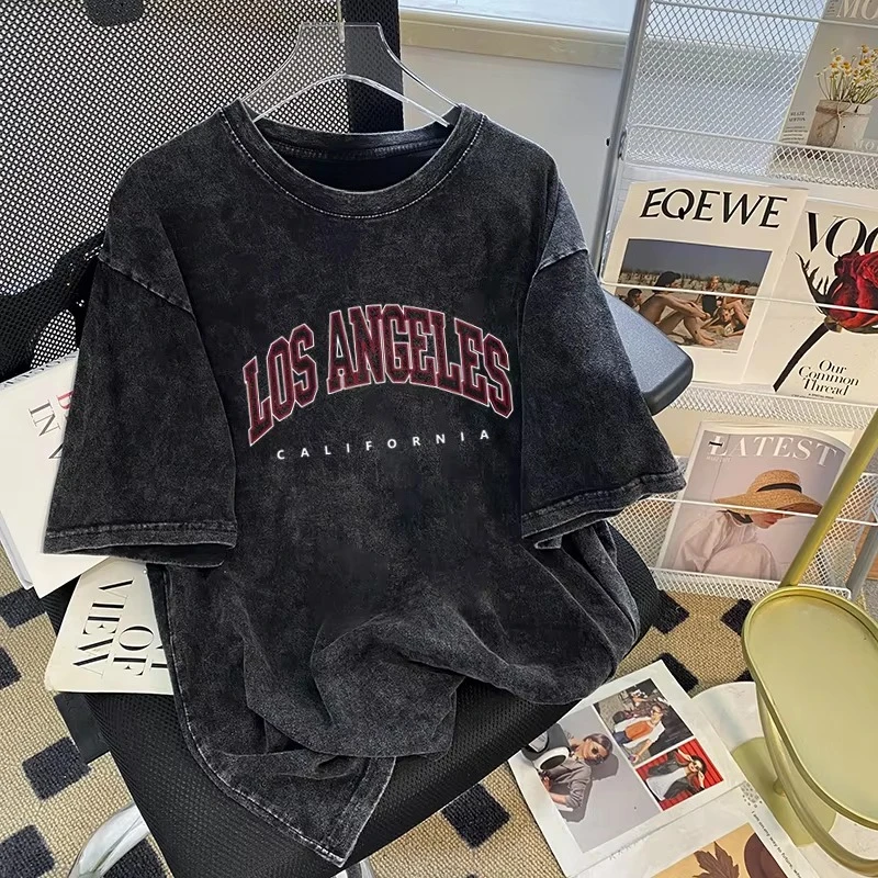 

Waed Vintage Pure Cotton ort Sve Men's T-irt High Street American Sle Hip Hop Trendy Brand Summer Top 2025