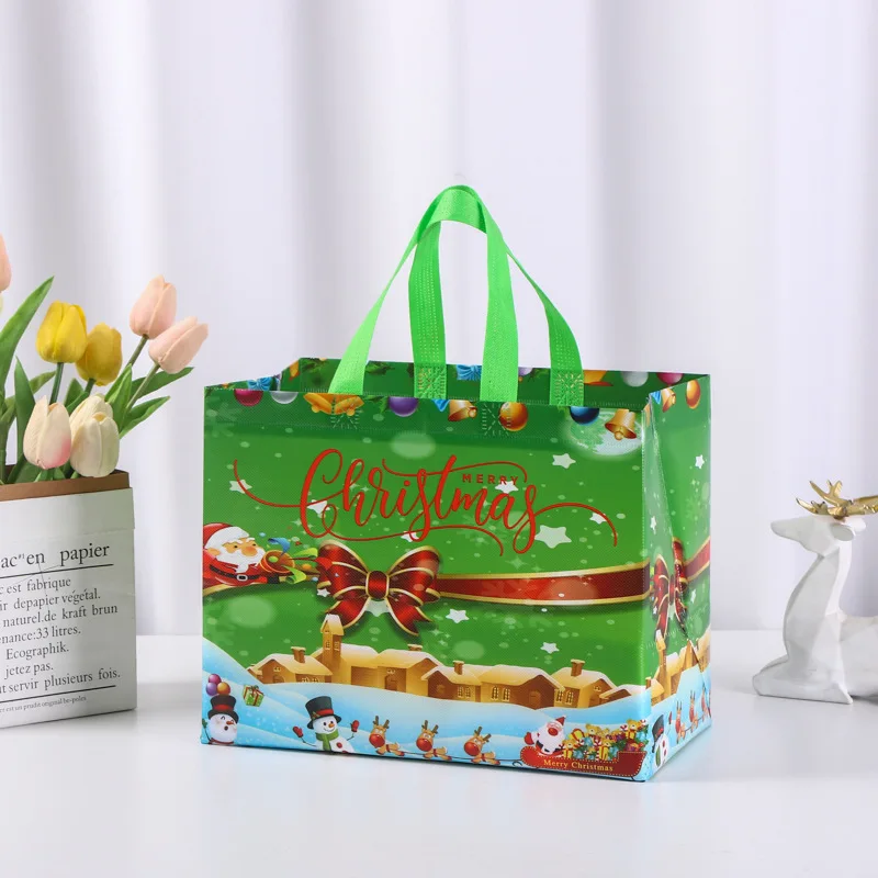 

10pcs Reusable Christmas gift bag shopping mall shopping bag water proof Coated non-woven bag 32*25*17CM Christmas gift packing