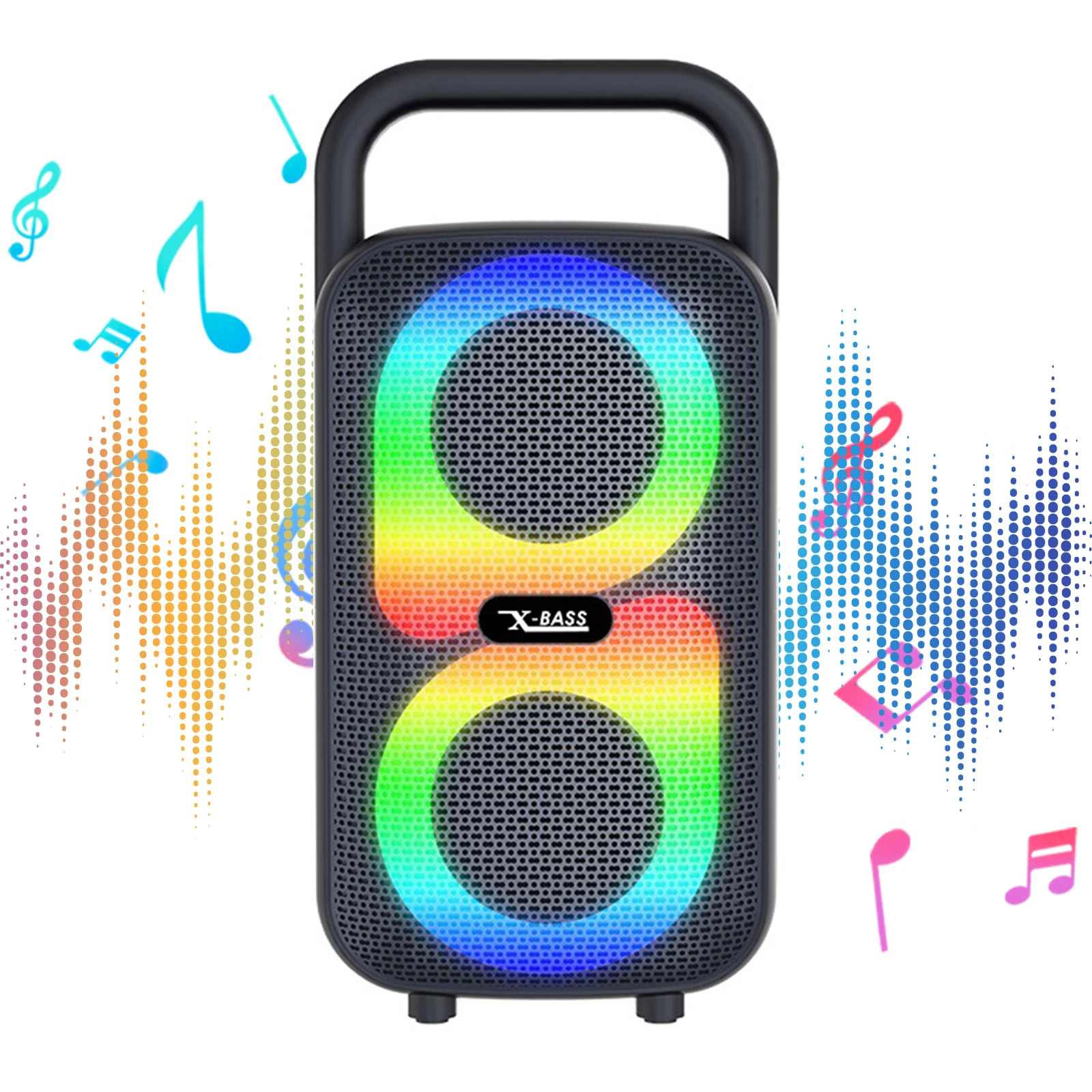 Caixa de Som Portátil Sem Fio com Alça, Pareamento TWS, Som Estéreo Potente, Grandes Alto-falantes Sem Fio com Subwoofer para Uso Externo, Doméstico e Camping