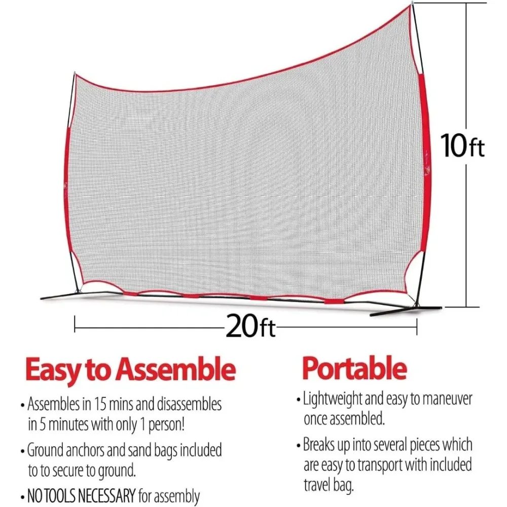 20x10ft Sports Net | 200 SQ feet of Protection | Multi Sport Netting Barrier, Sports Net, Baseball Netting Backstop