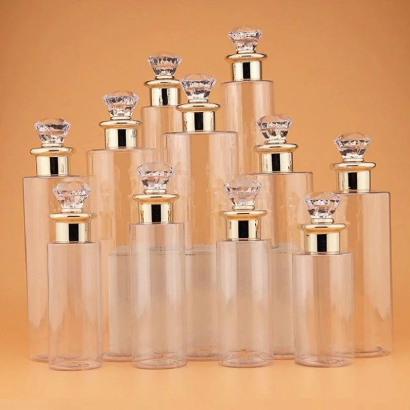 10pcs Transparent Plastic Bottles Empty Toner Luxury Diamond Lid Lotion Shampoo SPA Refillable Bottle 300ml 350ml 400ml 500ml