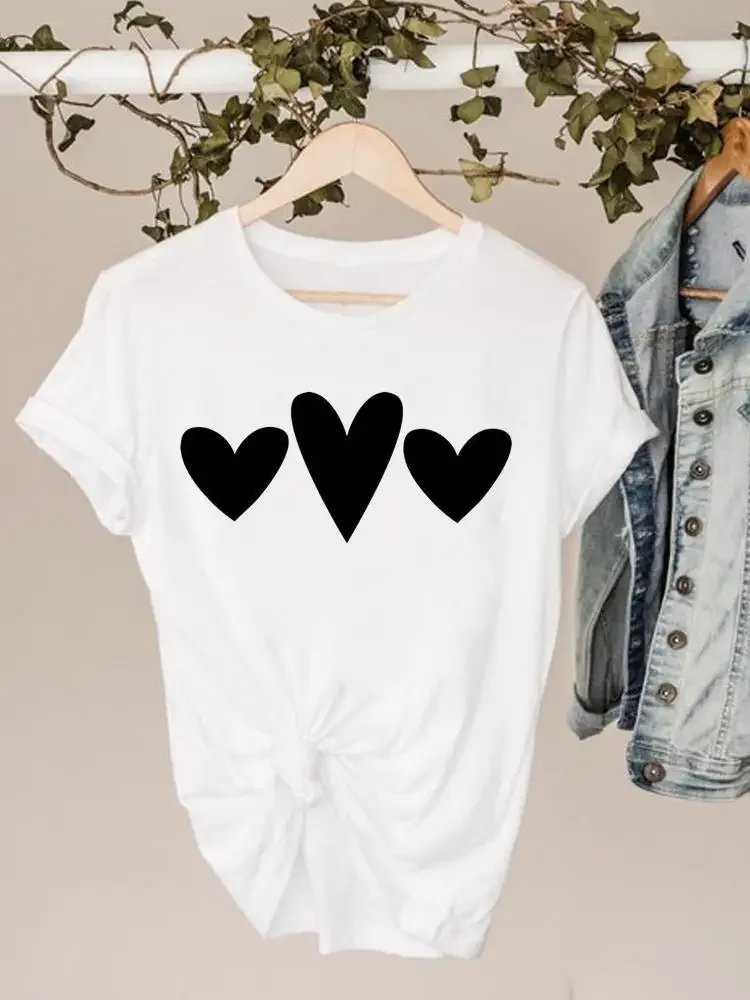 Plus Size graficzna koszulka z lat 90. Słodka miłość serce walentynkowe damskie T-shirty letnie damskie z krótkim rękawem