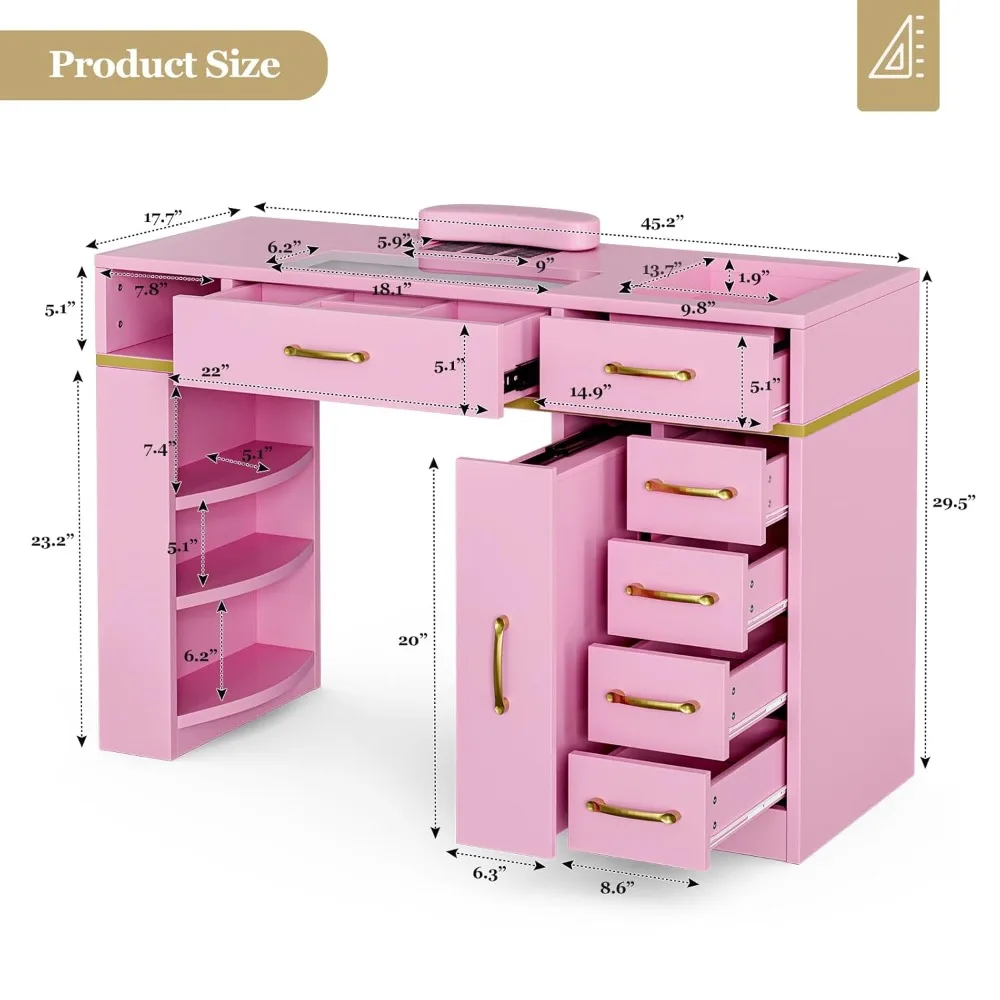 محطة طاولة مانيكير، مكتب مانيكير للتجميل ذو سطح زجاجي للتقنية مع فتحة تهوية كهربائية، ذراع #3