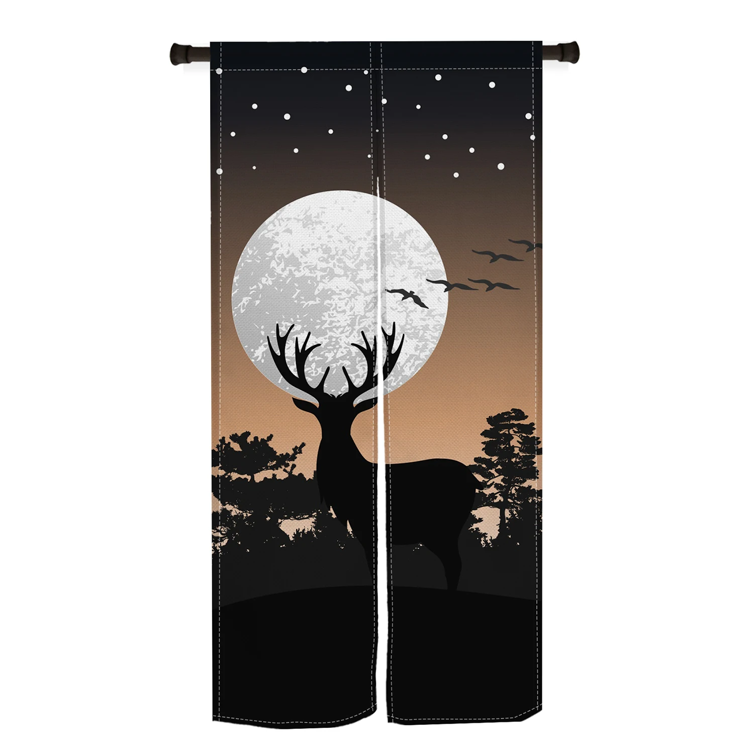 Japanese Style Noren Door Curtains Moon Deer Crane Velcro Linen Doorway Curtains Restaurant Kitchen Entrance Split Half-curtains
