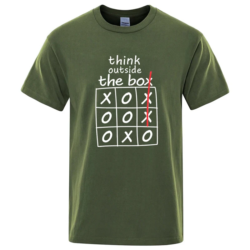 تي شيرت رجالي برسومات Think Outside The Box تي شيرت قطني أزرق كحلي مع تصميم Tic Tac Toe Red X كاجوال بأكمام قصيرة #3