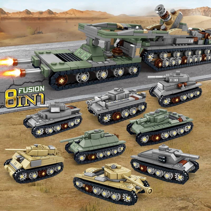 

WW2 Military Series 8-in-1 Artillery Tank Armored Vehicle DIY Accessories Collect Ornaments Building Blocks Bricks Toys Gifts