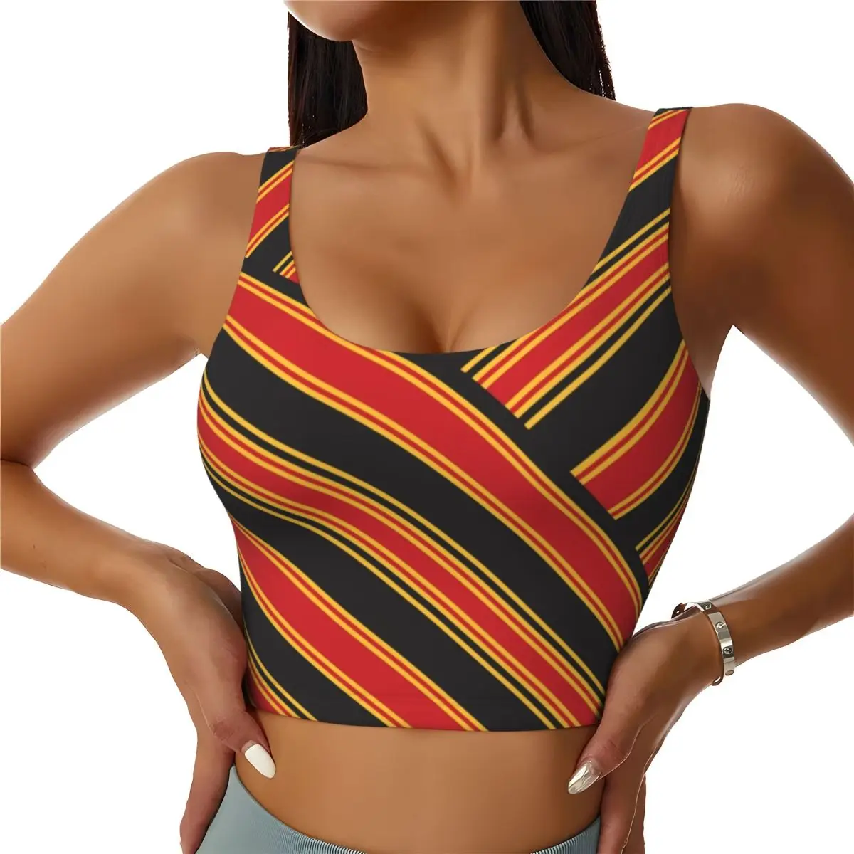 Custom Amazigh Foutha Kabyle Sports Bra Women's Mediterranean Geometric High Impact Workout Yoga Crop Top