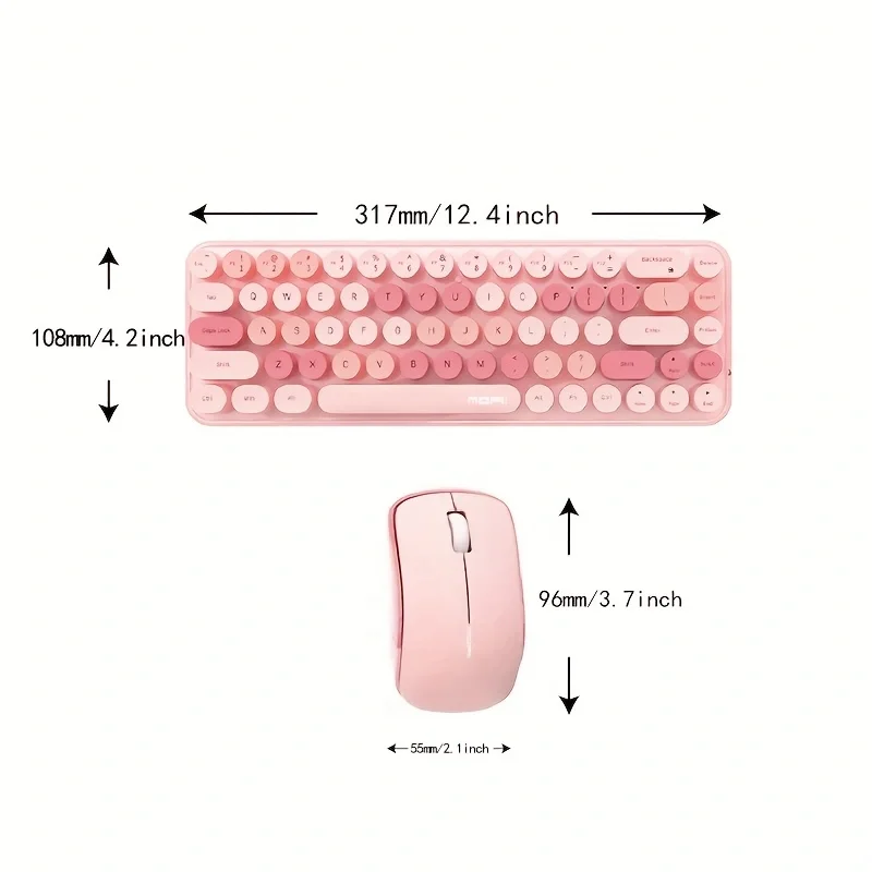 Teclado e Mouse sem fio MOFII, bonito colorido 68 Round Keycap Compact Keyboard para computador, computador, desktop, laptop