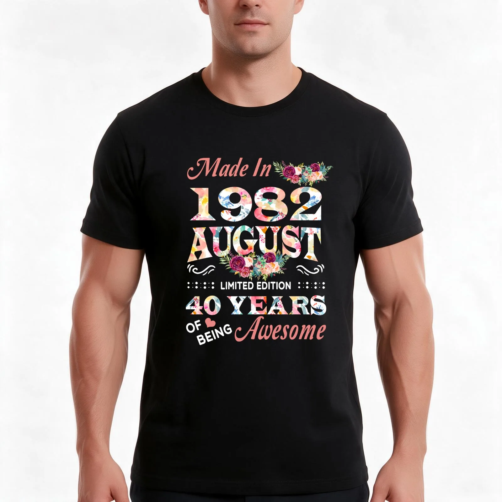 August Flower Made In 1982 Limited Edition 40 Years Of Being Awesome T-Shirt, Summer Casual Cotton Tee, Vintage Graphic Print