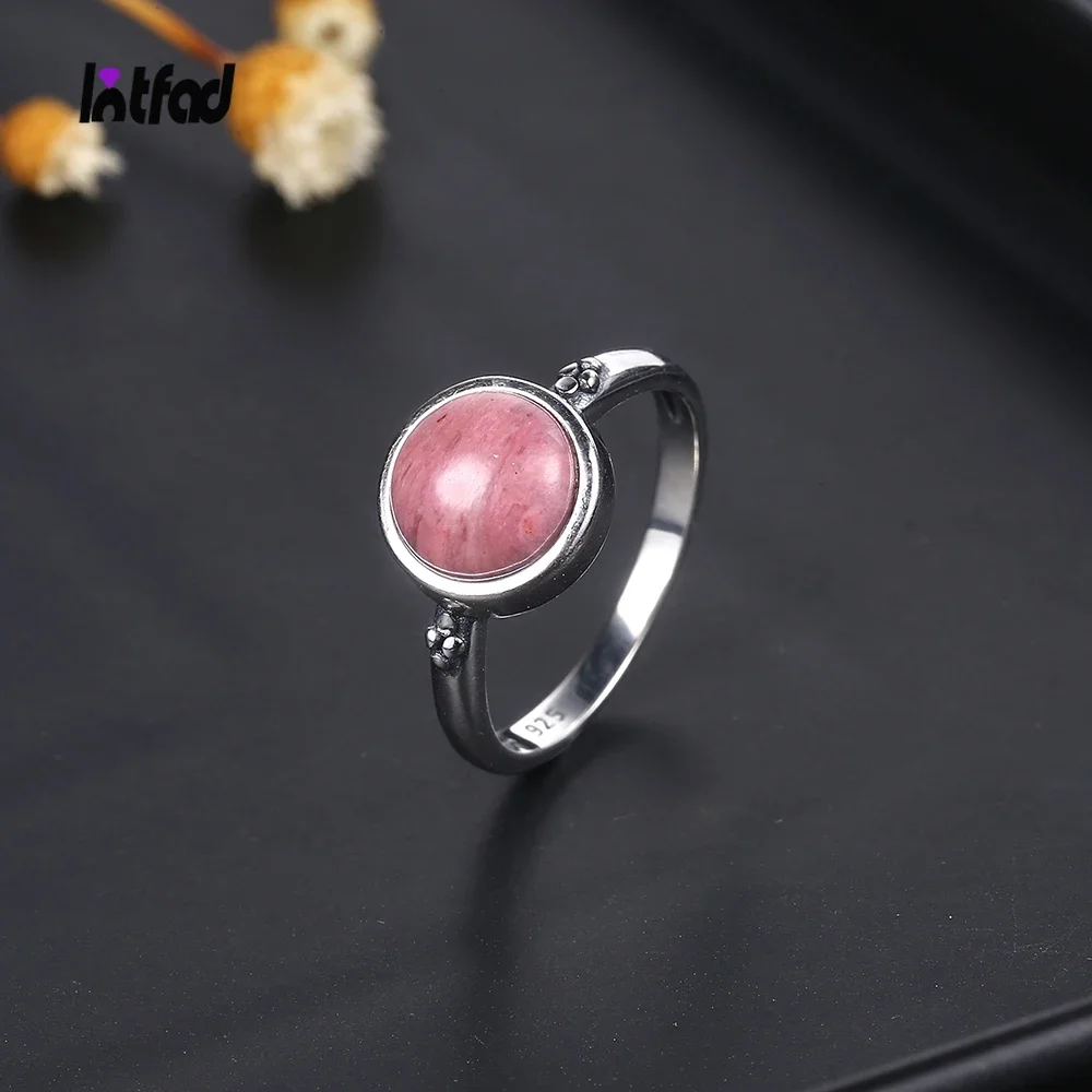 

Sterling Silver 925 Natural Rhodochrosite Ring Simple Style Tiger Eye Jewelry Engagement Wedding Anniversary Gift for Women