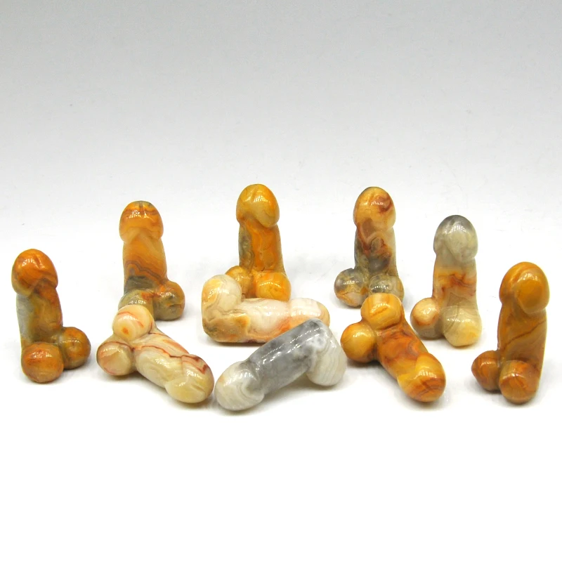 

10PC 1" Mini Penis Figurine Natural Stone Crazy Agate Reiki Healing Home Decoration Collection Gemstone Quartz Statue Trinket Cr