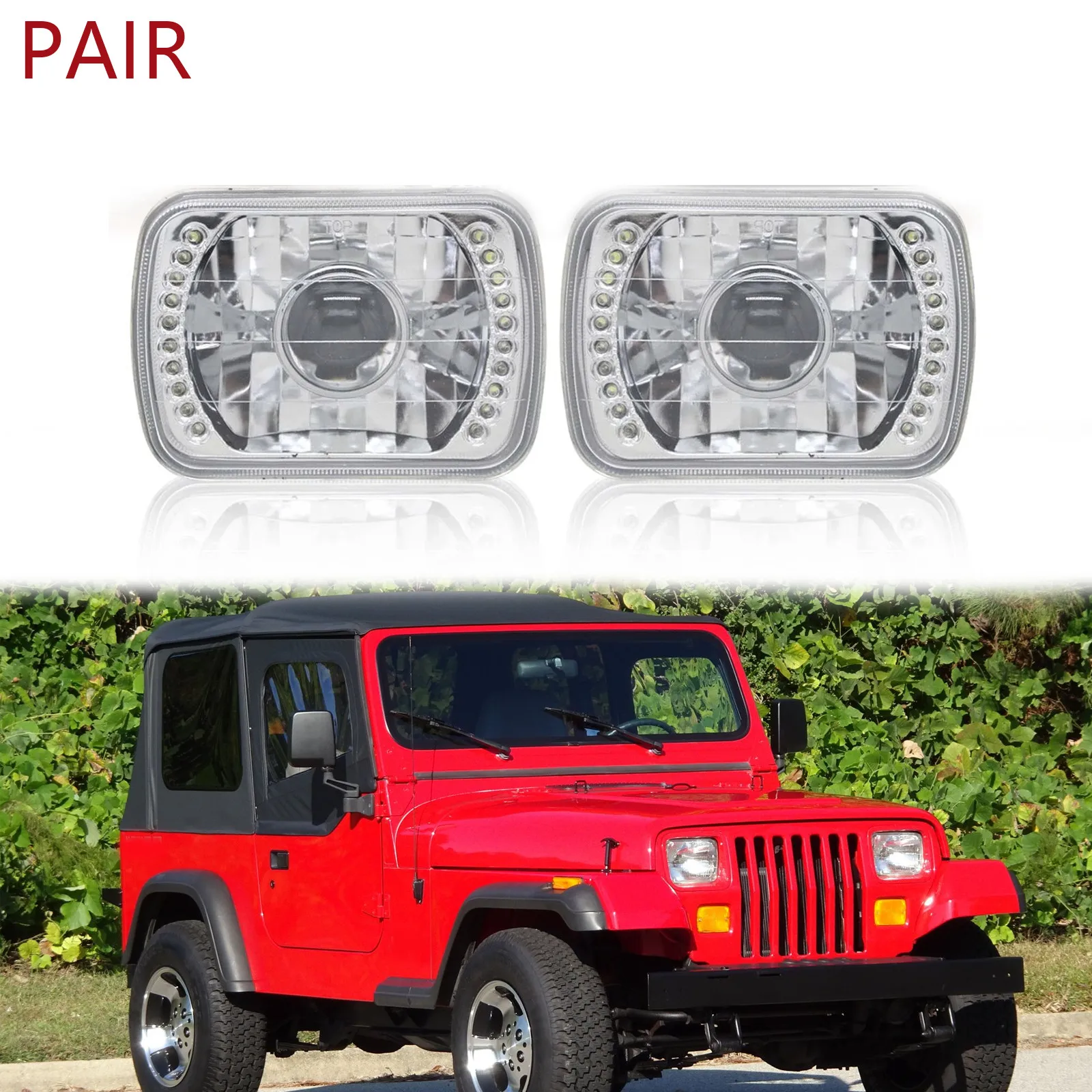 

5x7" 7x6" Halo Headlight DOT For Jeep Wrangler YJ Cherokee XJ 1986-1995 Pair
