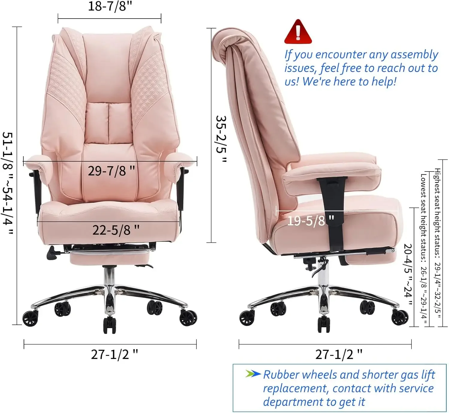 Back Executive Office Chair with Foot Rest, Ergonomic Office Chair Lumbar Support for Lower Back Pain Relief (Light Pink)