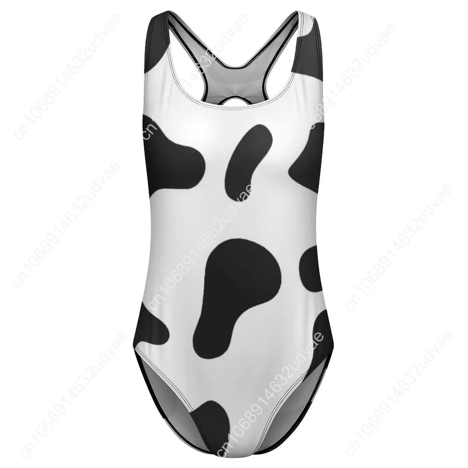 Traje de baño con textura de piel con estampado de vaca, traje de baño Sexy con manchas blancas y negras para mujer, trajes de baño de una pieza a la moda, ropa de playa con realce