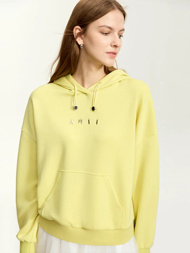 AMII Minimalist Hooded Hoodies for Women 2023 Sports Style Autumn New Loose Casual Office Lady Draw String Sweatshirts 12323129