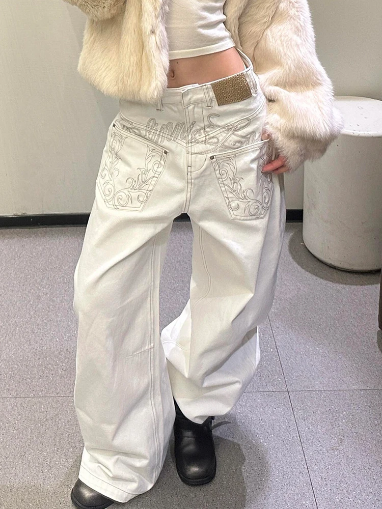 

American High Street Design Embroidered Denim Pants Women's Spring New Sle Hot Girl Reversed ket Knife Long Pants