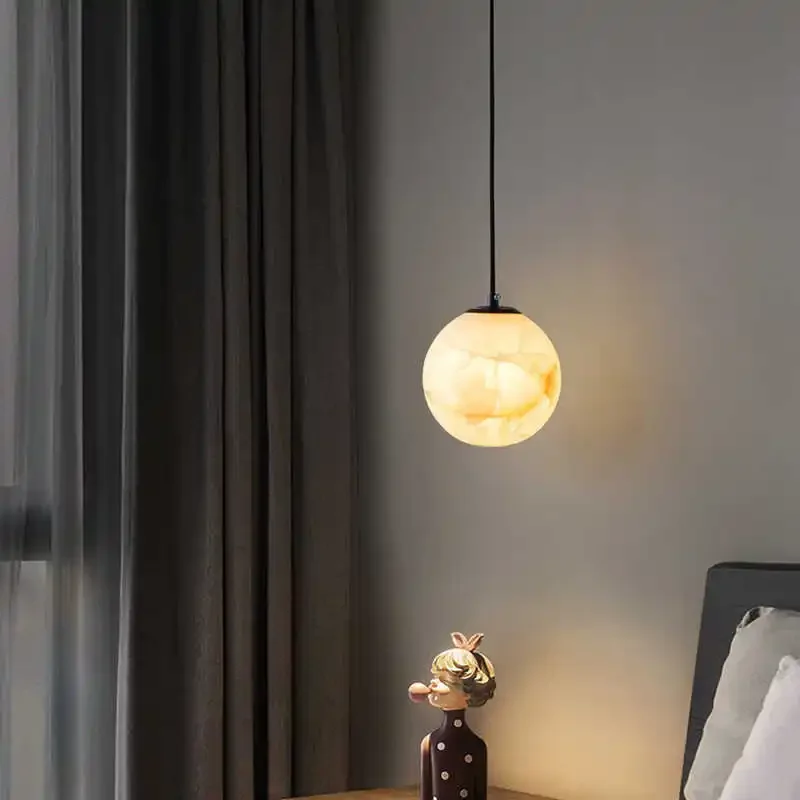 Nordic Minimalist Natural Marble Pendant Light for Bedroom Bedside Light Bar Counter Dining Room Study Ceiling Lamp view 5