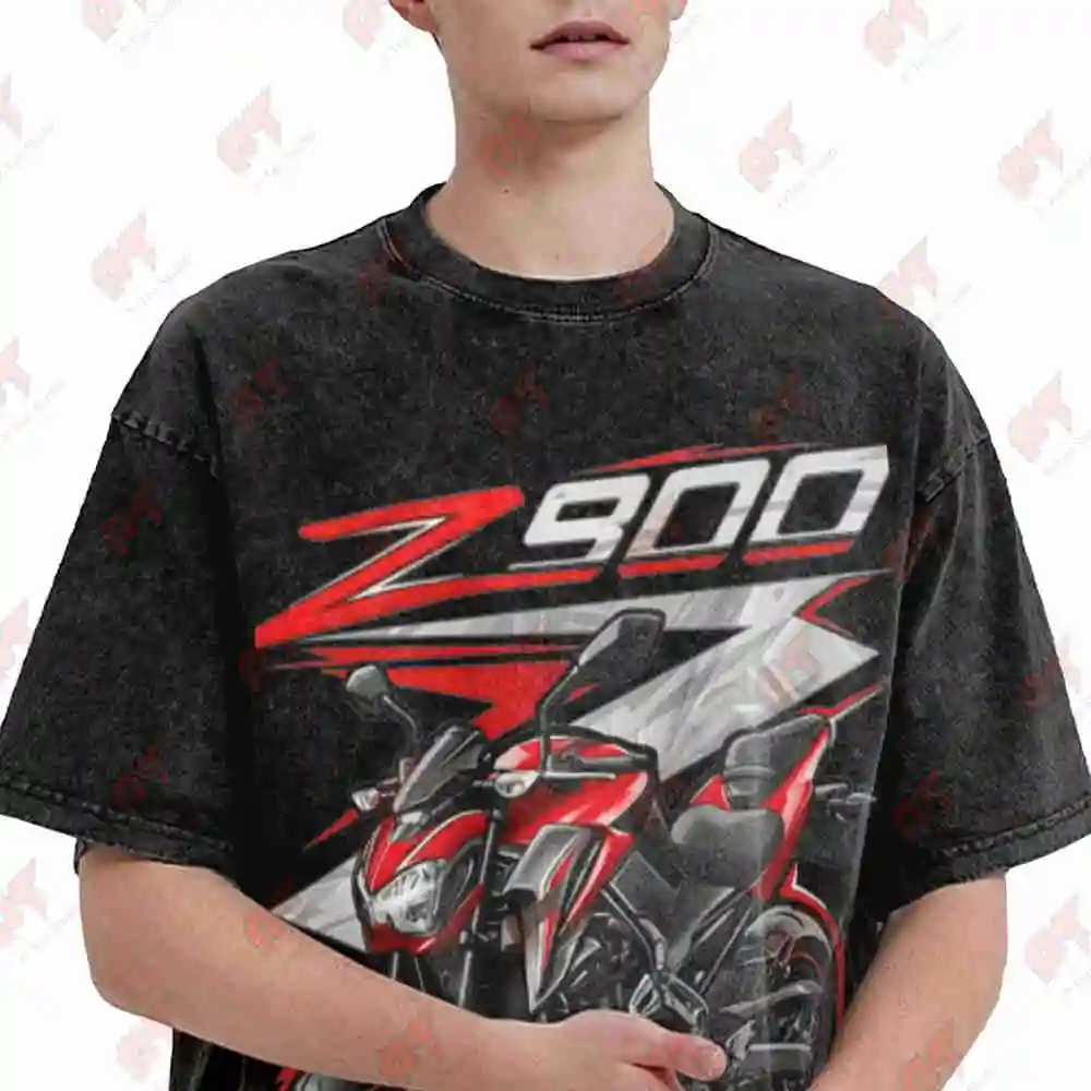 Z900 Motorcycle 2017 2025 Logo Vintage Washed Tee Pure Cotton T-Shirt