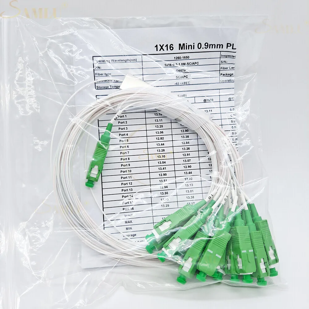 Imagem -06 - Mini Divisor de Fibra Óptica 1x2 1x4 1x8 1x16 Plc sc Apc sm Único Modo 0.9 mm Tubo de Aço G657a1 Lszh 1m Ftth 10 Pcs Lot