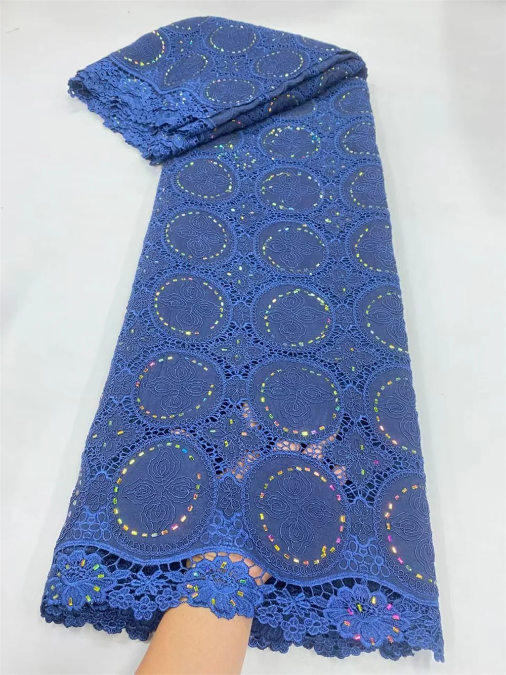 

2025 Nigerian High-Quality for Wedding Dress Tulle Lace Fabric Sequins Embroidery Party Guipure Chiffon Sewing 5Yard JL513