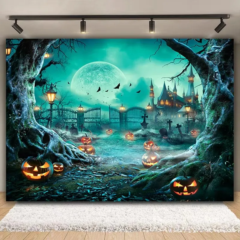 Halloween Backdrop Witch Magic Bookshelf Library Cauldron Skull Pumpkin Spooky Halloween Kids Portrait Photography Backgrounds