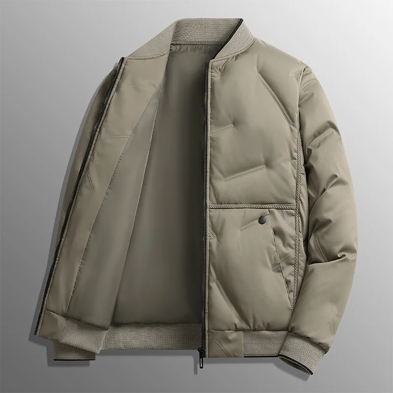 Men's Baseball Collar Puffer Jacket Full Zip Lightweight Quilted Warm Winter Coat Rib Cuffs Casual Solid Color Outerwear