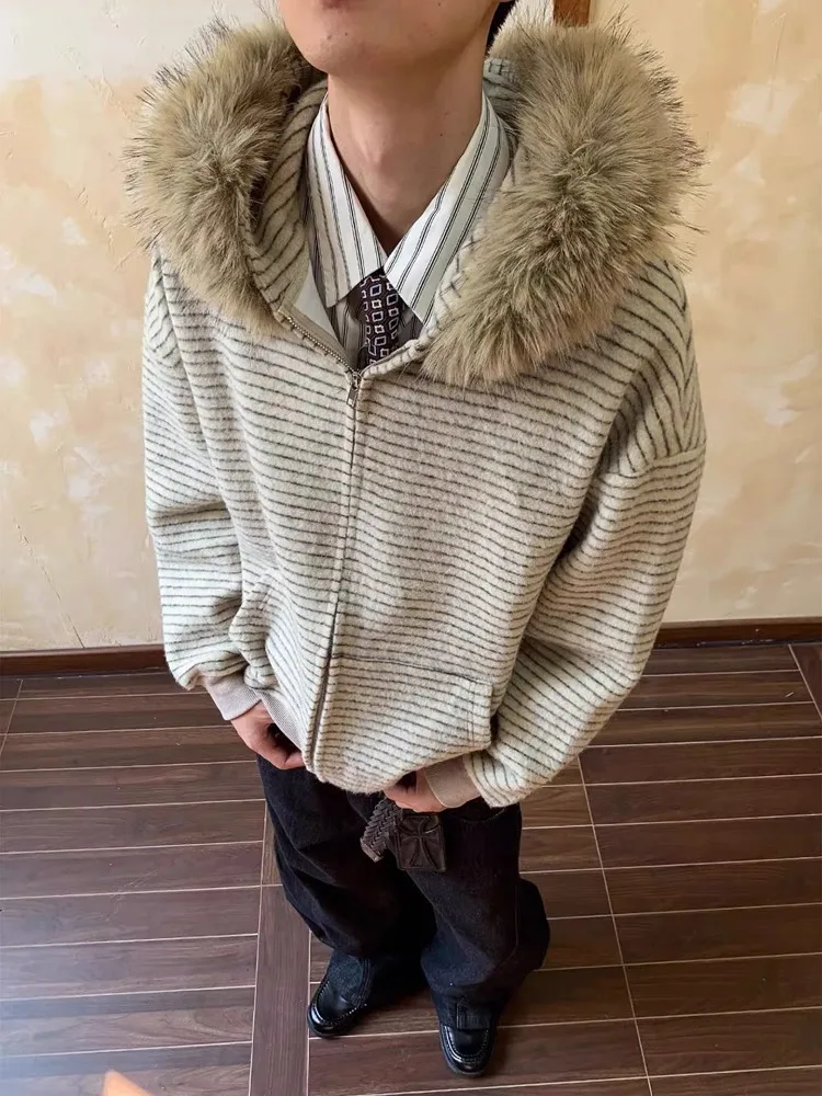 

American Sle Heavyweight Hardwearing Hooded Sweatirt Men's Autumn Winter ort Striped Jaet Comfortable Loose Fit Long ...