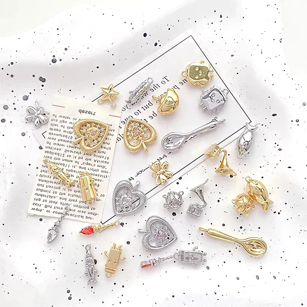 

Brass Plated with 18K Gold Zircon Inlaid Heart Shaped Moon Butterfly Magic Wand Pendant DIY Makes Fashionable Jewelry Accessory
