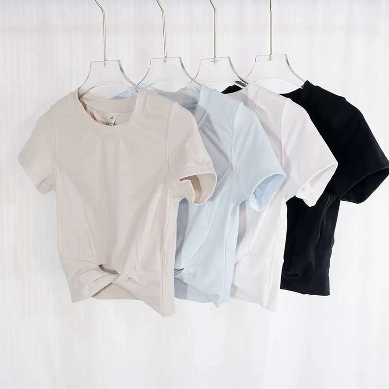 

Новая летняя высококачественная футболка с коротким рукавом, с перекрестным узором, для йоги, повседневная, модная, для фитнеса, облегающая, укороченная