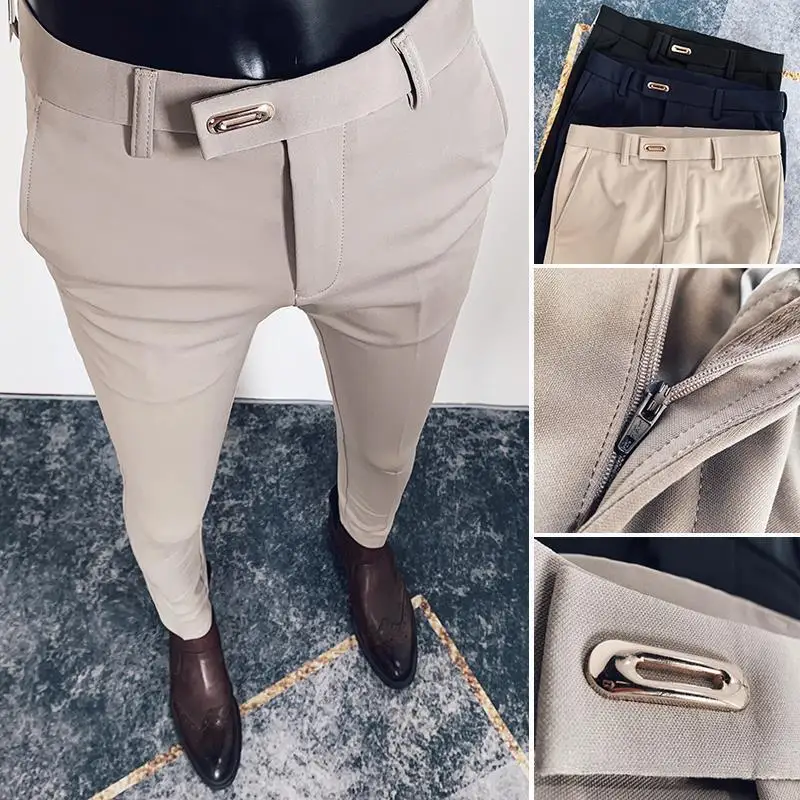 Trousers Casual Nine-point Pants Slim-fitting Small Feet Trousers Business Trend Men's Pants Ice Silk New