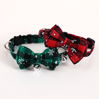 Pet Breakaway Cat Collar Bow Tie And Bell Cute Plaid Christmas Red Elastic Adjustable Dog Collar With Sash Small Bell For Cats
